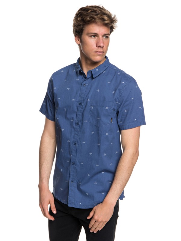 quiksilver, Men's Fuji Mini Motif Short Sleeve Shirt, BIJOU BLUE FUJI MINI MO (bng6) 0 Men's Fuji Mini Motif Short Sleeve Shirt Blue EQYWT03717 Quiksilver
