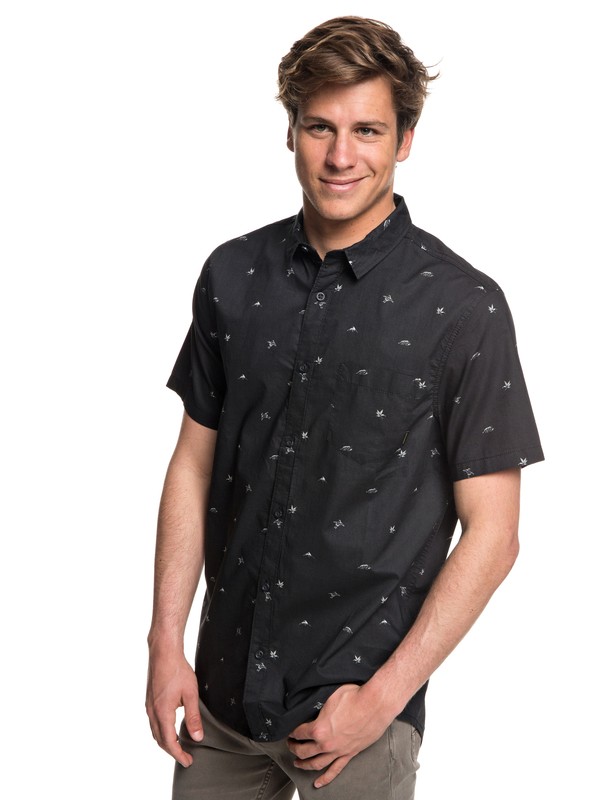 quiksilver, Men's Fuji Mini Motif Short Sleeve Shirt, TARMAC FUJI MINI MO (kta6) 0 Men's Fuji Mini Motif Short Sleeve Shirt Black EQYWT03717 Quiksilver