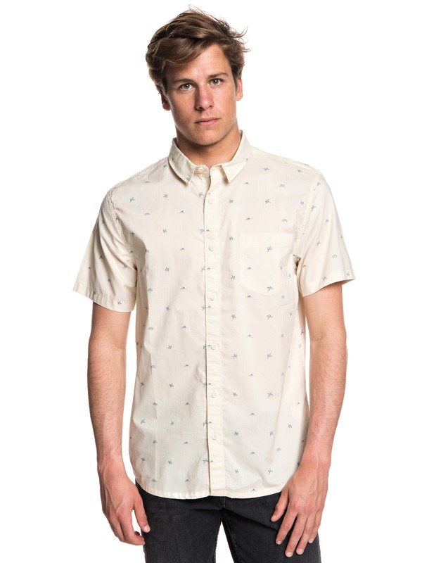 quiksilver, Men's Fuji Mini Motif Short Sleeve Shirt, BIRCH FUJI MINI MO (wdw6) 0 Men's Fuji Mini Motif Short Sleeve Shirt White EQYWT03717 Quiksilver