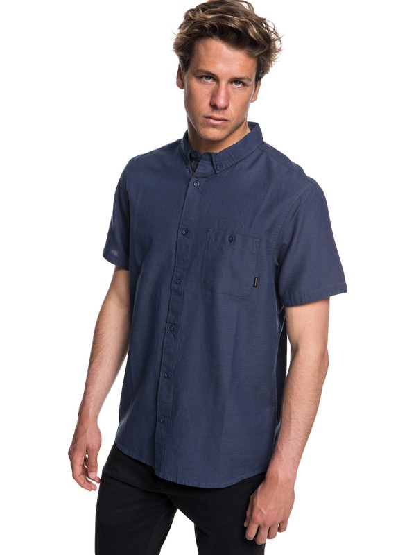 quiksilver, Men's Waterfalls Short Sleeve Shirt, DARK DENIM (brq0) 0 Men's Waterfalls Short Sleeve Shirt Blue EQYWT03723 Quiksilver