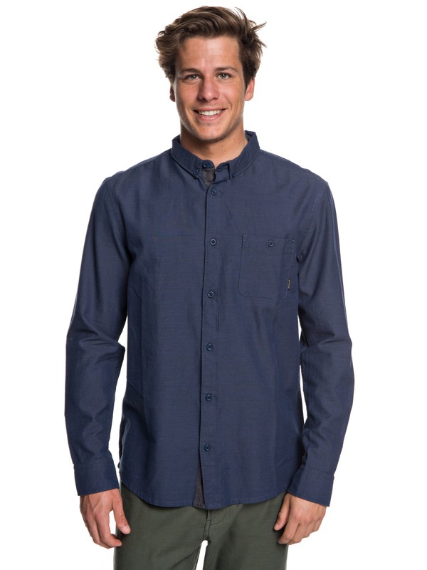 quiksilver, Men's Waterfalls Long Sleeve Shirt, DARK DENIM (brq0) 0 Men's Waterfalls Long Sleeve Shirt Blue EQYWT03725 Quiksilver