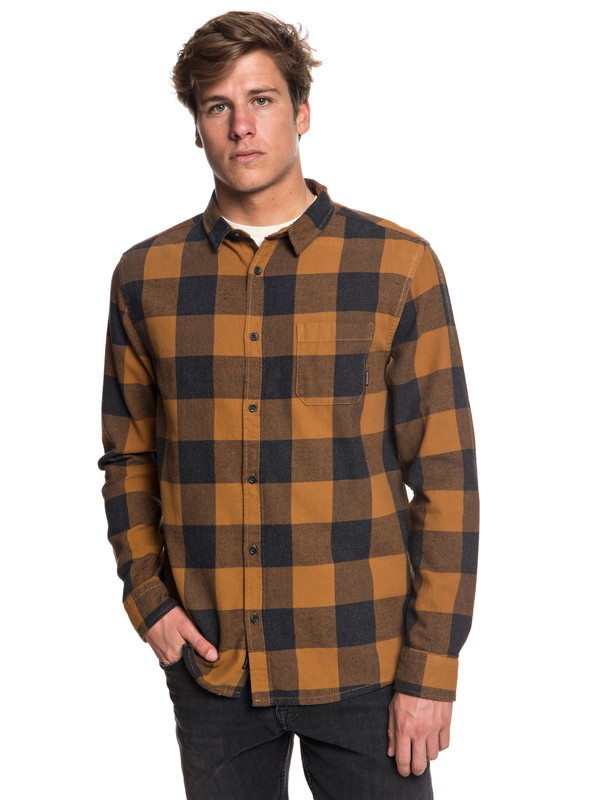 quiksilver, Motherfly Flannel Long Sleeve Shirt, RUBBER MOTHERFLY CHECK (cpp1) 0 Motherfly Flannel Long Sleeve Shirt Brown EQYWT03728 Quiksilver