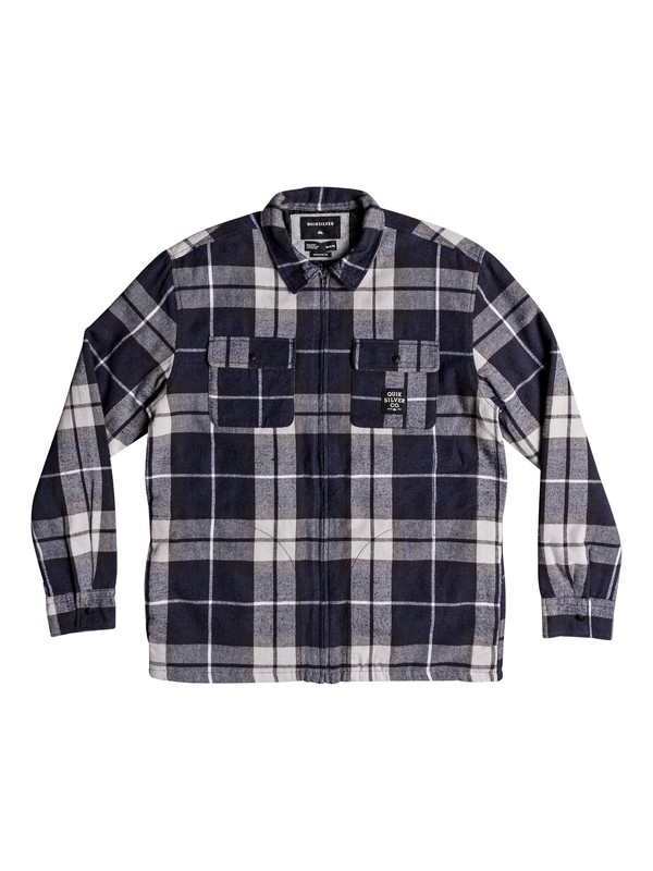 quiksilver, Fuji Pine Long Sleeve Zip Over Shirt, BLUE NIGHT PLAID FLANNEL (ckk1) 0 Fuji Pine Long Sleeve Zip Over Shirt Brown EQYWT03742 Quiksilver