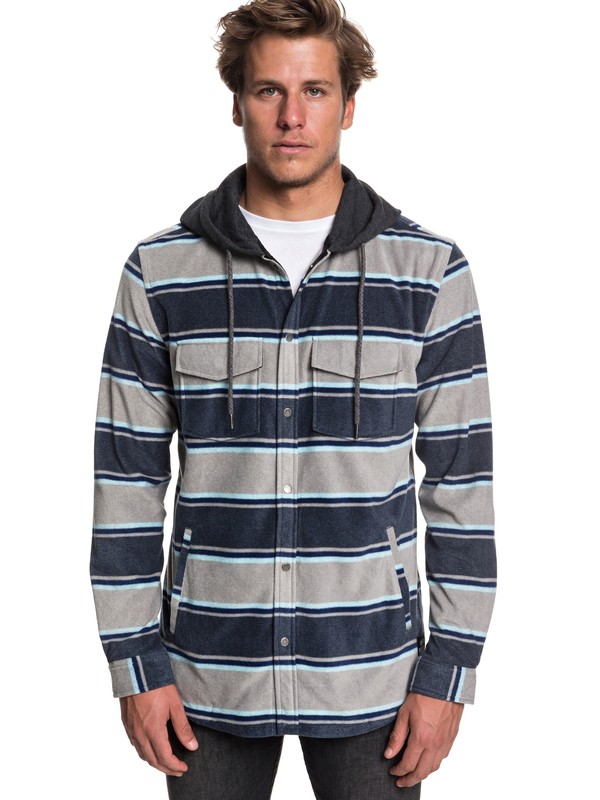 quiksilver, Surf Days Long Sleeve Hooded Shirt, BLUE NIGHT SURF DAYS STRIPE (bst3) 0 Surf Days Long Sleeve Hooded Shirt Blue EQYWT03744 Quiksilver