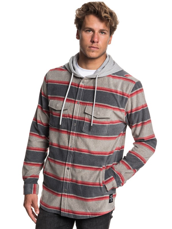 quiksilver, Surf Days Long Sleeve Hooded Shirt, TARMAC SURF DAYS STRIPE (kta3) 0 Surf Days Long Sleeve Hooded Shirt Black EQYWT03744 Quiksilver