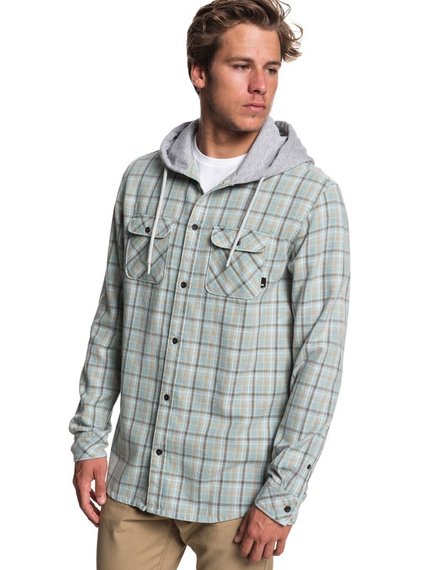quiksilver, Fuji Tang Long Sleeve Hooded Shirt, MEDIUM GREEN TANG CHECK (ghn1) 0 Fuji Tang Long Sleeve Hooded Shirt Green EQYWT03745 Quiksilver