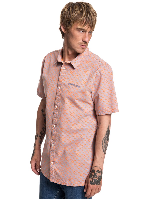 quiksilver, Walls Short Sleeve Shirt, MANDARIN CHECKER STRESS (nlk6) 0 Walls Short Sleeve Shirt Orange EQYWT03759 Quiksilver
