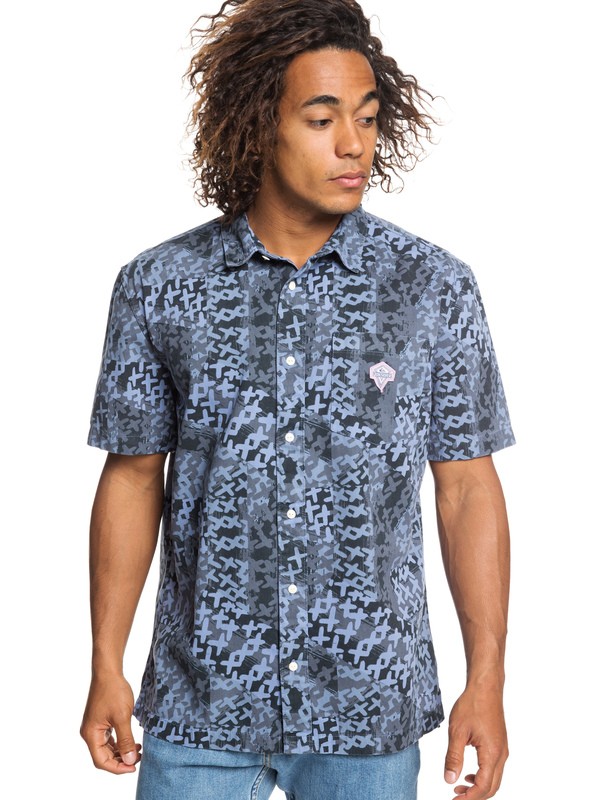 quiksilver, Originals - Camisa de Manga Corta para Hombre, STONE WASH CROSSTOWN (bkj6) 0 Originals - Camisa de Manga Corta para Hombre Azul EQYWT03780 Quiksilver