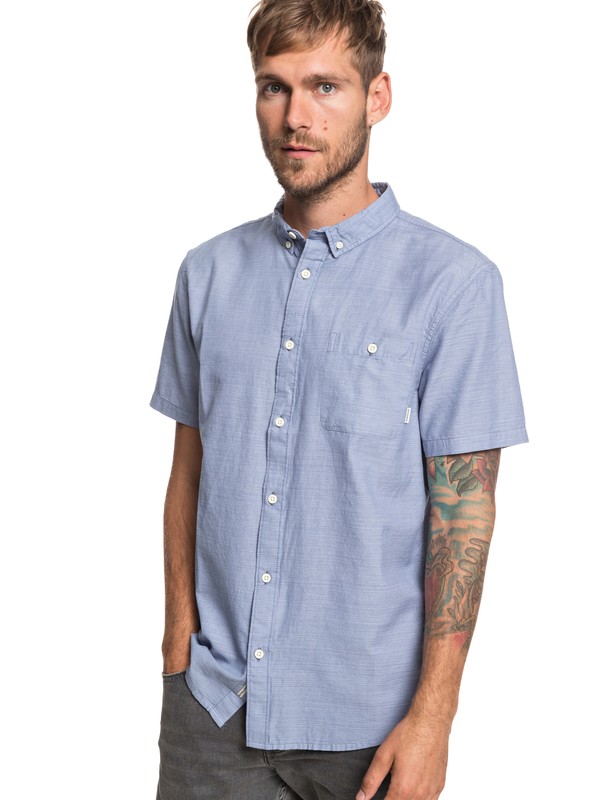 quiksilver, Waterfalls Short Sleeve Shirt, STONE WASH (bkj0) 0 Waterfalls Short Sleeve Shirt Blue EQYWT03791 Quiksilver