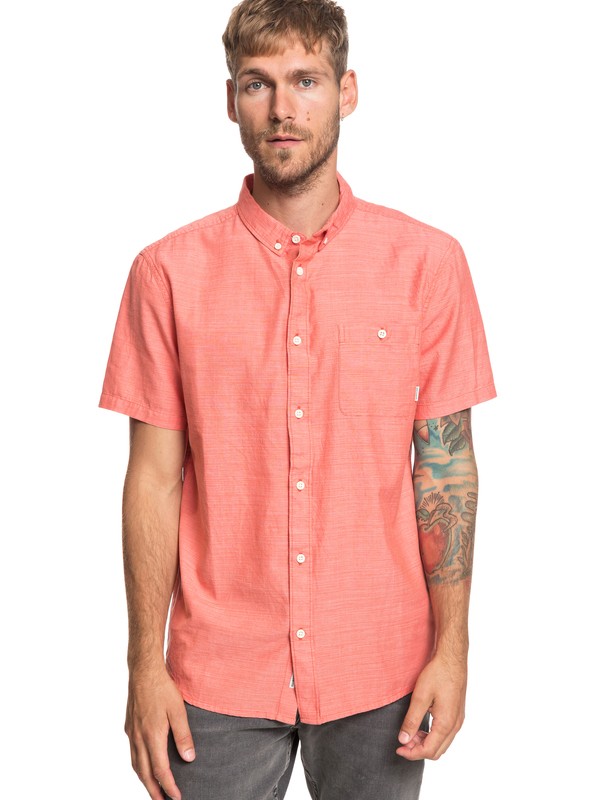 quiksilver, Waterfalls Short Sleeve Shirt, FLAMINGO (nks0) 0 Waterfalls Short Sleeve Shirt Orange EQYWT03791 Quiksilver