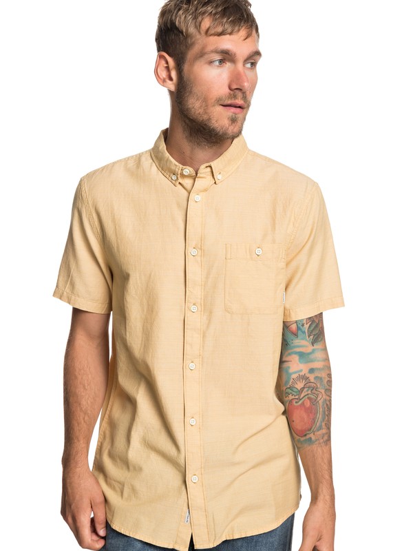 quiksilver, Waterfalls Short Sleeve Shirt, RATTAN (yhp0) 0 Waterfalls Short Sleeve Shirt Yellow EQYWT03791 Quiksilver