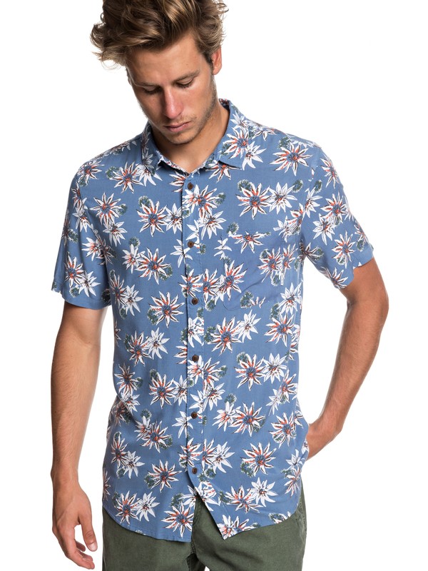 quiksilver, Fluid Geometric Short Sleeve Shirt, STONE WASH TEA TOWEL (bkj6) 0 Fluid Geometric Short Sleeve Shirt Blue EQYWT03798 Quiksilver