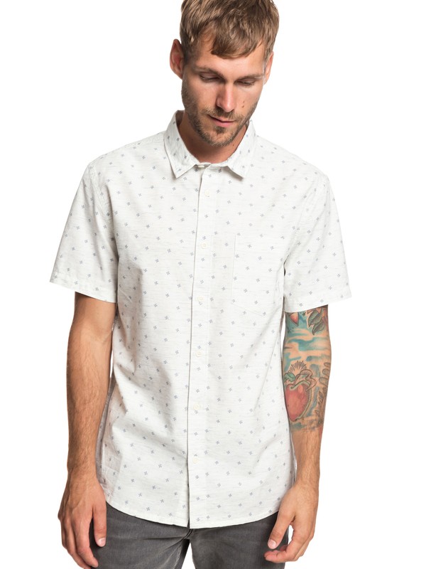 quiksilver, Mini Fins Short Sleeve Shirt, GARDENIA MINI FINS SS (wby6) 0 Mini Fins Short Sleeve Shirt White EQYWT03801 Quiksilver