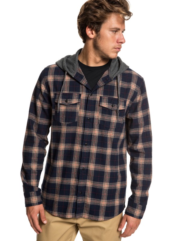 quiksilver, Snap Up Long Sleeve Hooded Flannel Shirt, PRALINE SNAP UP (ckq1) 0 Snap Up Long Sleeve Hooded Flannel Shirt Brown EQYWT03802 Quiksilver