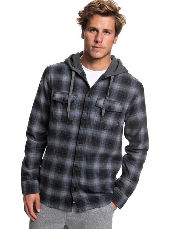 quiksilver, Snap Up Long Sleeve Hooded Flannel Shirt, QUIET SHADE SNAP UP (kze1) 0 Snap Up Long Sleeve Hooded Flannel Shirt Black EQYWT03802 Quiksilver