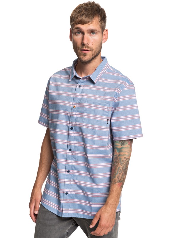 quiksilver, Seajam Stripe Short Sleeve Shirt, STELLAR (bnt0) 0 Seajam Stripe Short Sleeve Shirt Blue EQYWT03813 Quiksilver
