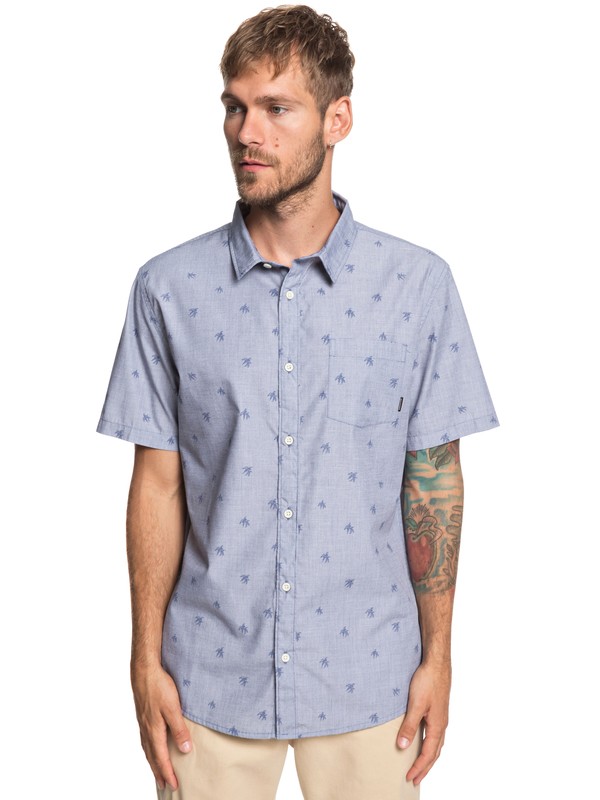 quiksilver, Seajam Palm Short Sleeve Shirt, MEDIEVAL BLUE (bte0) 0 Seajam Palm Short Sleeve Shirt Blue EQYWT03815 Quiksilver