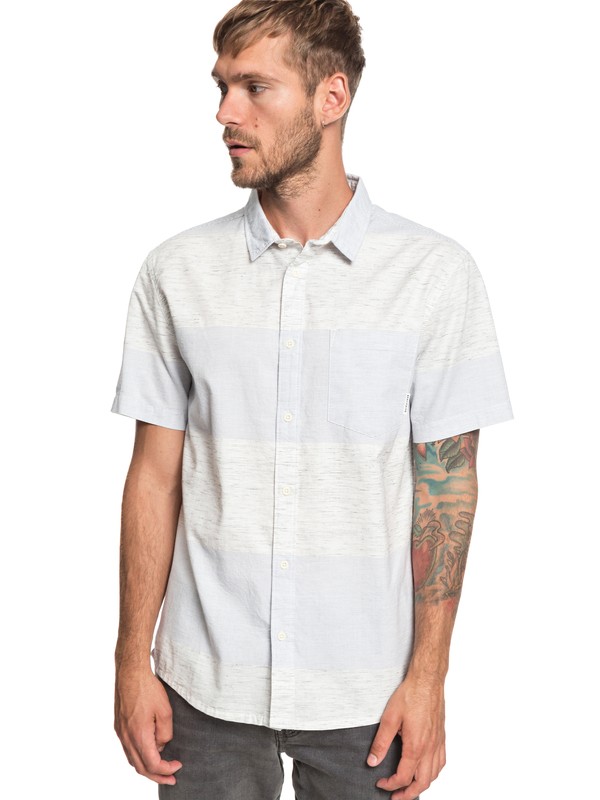 quiksilver, Bars Need Guitars Short Sleeve Shirt, STONE WASH BARS NEED GUITARS (bkj3) 0 Bars Need Guitars Short Sleeve Shirt Blue EQYWT03818 Quiksilver
