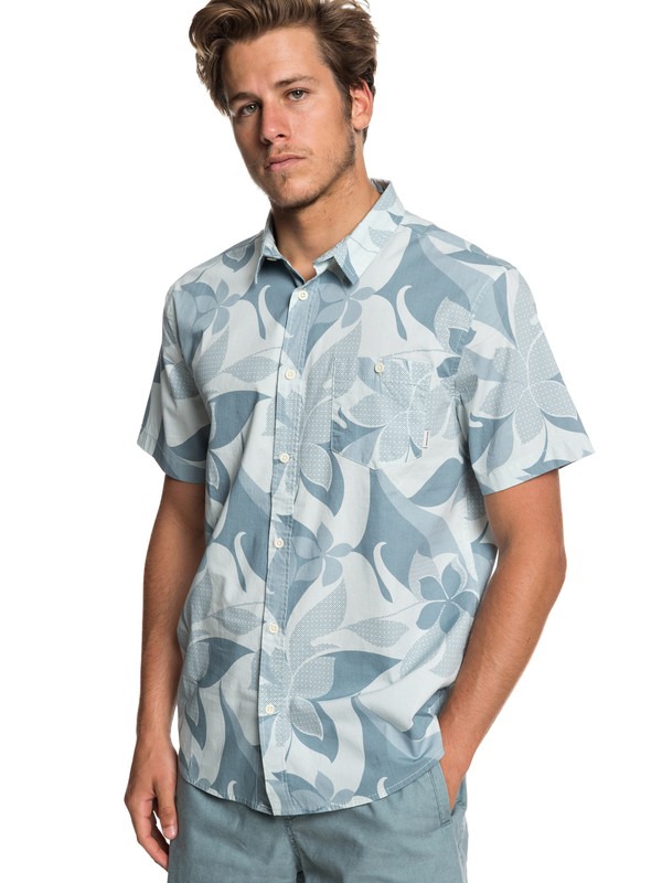 quiksilver, Cement Card Short Sleeve Shirt, STORMY SEA SEVENTIES (blh6) 0 Cement Card Short Sleeve Shirt Blue EQYWT03835 Quiksilver