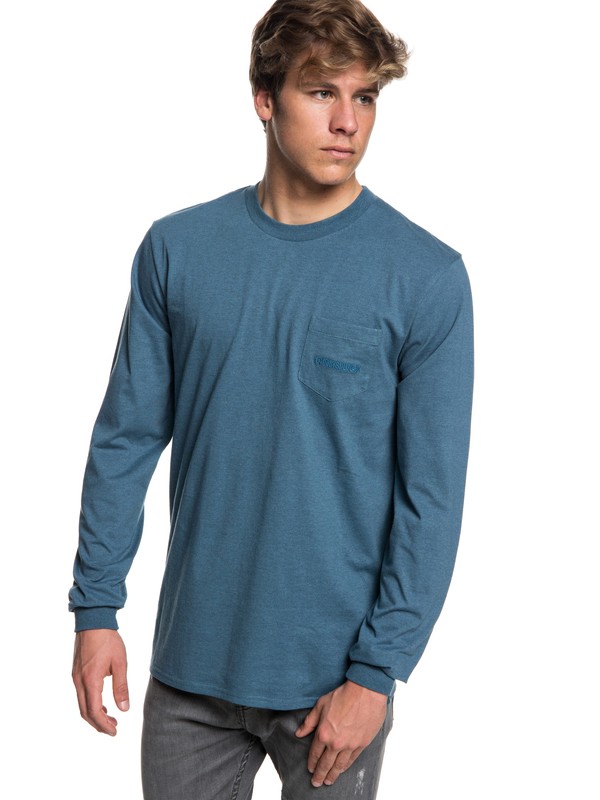 quiksilver, The Stitch Up Long Sleeve Tee, TAPESTRY HEATHER (bphh) 0 The Stitch Up Long Sleeve Tee Blue EQYZT05022 Quiksilver