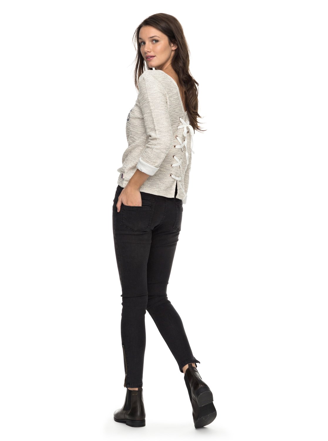 Dos 1 Roxy Sweatshirt Femme Dans Le Saturdaze Beige Lacé Erjft03603 Pour aPPr1Xq