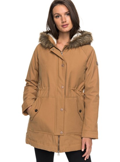 roxy, Куртка Mountain Song, TOBACCO BROWN (cmk0) Mountain Song - Longline Hooded Jacket with Faux-Fur for Women ERJJK03195