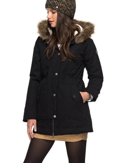 roxy, Куртка Mountain Song, ANTHRACITE (kvj0) Mountain Song - Longline Hooded Jacket with Faux-Fur for Women ERJJK03195