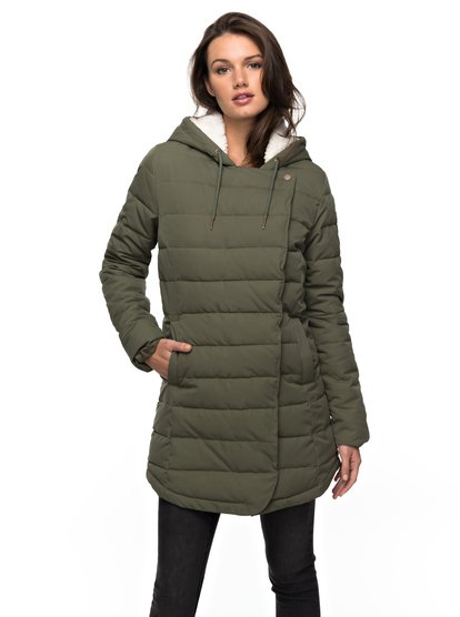 roxy, Парка Glassy Coast, DUSTY OLIVE (gpb0) Glassy Coast - Water Repellent Padded Parka for Women ERJJK03204