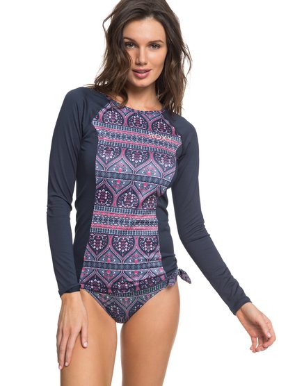 roxy, Гидрофутболка с длинным рукавом ROXY Waves Swim UPF 50, CHINA BLUE NEW MAIDEN SWIM (bnd5) ROXY Waves Swim - Long Sleeve UPF 50 Rash Vest ERJWR03209