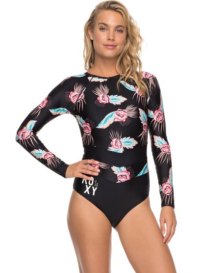 roxy, Купальник с длинным рукавом ROXY Fitness, ANTHRACITE MIDDLE ISLAND SMALL (kvj7) ROXY Fitness - Long Sleeve One-Piece Swimsuit ERJWR03214