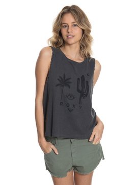 roxy, Regata Feminina com Detalhe Trançado e Estampa Frontal Roxy, PRETO * (prt) RX REGATA PLACE EYES BR73731612
