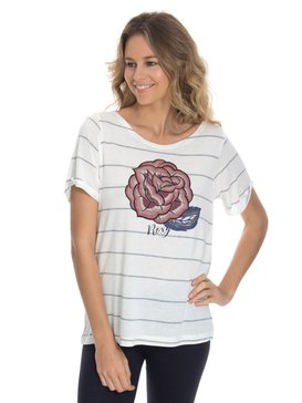 roxy, Camiseta Feminina Manga Curta Listrada Roxy, SNOW WHITE* (snw) RX CAMISETA VINTAGE NO BOUND BR73911230