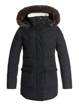 roxy, Elsie - Wasserdichte, länger geschnittene Steppjacke mit Kapuze für Mädchen 8-16, TRUE BLACK (kvj0) Elsie - Waterproof Hooded Longline Puffer Jacket for Girls 8-16 ERGJK03054