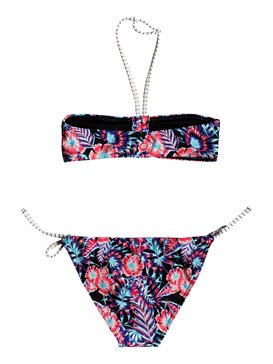 roxy, Surfing Miami - Ensemble bikini bandeau pour Fille 8-16 ans, ANTHRACITE TROPICAL DREAM (kvj9) Surfing Miami - Bandeau Bikini Set for Girls 8-16 ERGX203140