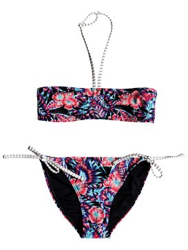 roxy, Surfing Miami - Ensemble bikini bandeau pour Fille 8-16 ans, ANTHRACITE TROPICAL DREAM (kvj9) Surfing Miami - Bandeau Bikini Set for Girls 8-16 ERGX203140