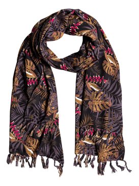 roxy, Sing To Wear - Écharpe à franges, ANTHRACITE JUNGLY FLOWERS (kvj9) Sing To Wear - Fringed Scarf ERJAA03329