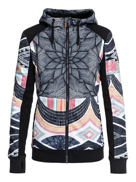 roxy, Frost - Sudadera de diseño técnico con capucha y cremallera para Mujer, TRUE BLACK_POP SNOW STARS (kvj6) Frost - Technical Zip-Up Hoodie for Women ERJFT03745