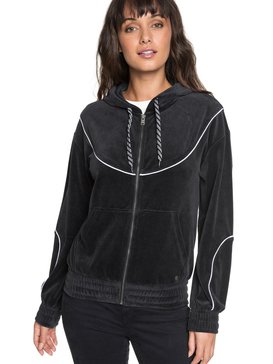roxy, Smouldering Flame - Velours-Kapuzenpulli mit Reißverschluss für Frauen, TRUE BLACK (kvj0) Smouldering Flame - Velour Zip-Up Hoodie for Women ERJFT03813
