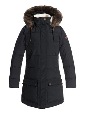 roxy, Ellie - Chaqueta acolchada impermeable de corte largo con capucha para Mujer, TRUE BLACK (kvj0) Ellie - Waterproof Hooded Longline Puffer Jacket for Women ERJJK03239