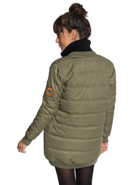 roxy, Fade Out - Wasserabweisende, länger geschnittene, wattierte Bomberjacke für Frauen, BURNT OLIVE (gpz0) Fade Out - Water Repellent Longline Padded Bomber Jacket for Women ERJJK03255