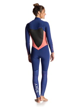 roxy, 4/3mm Syncro Plus - Traje de surf con cremallera en el pecho para Mujer, NAVY LL/ CORAL FLAME (xbbn) 4/3mm Syncro Plus - Chest Zip Wetsuit for Women ERJW103030