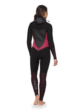 roxy, 5/4/3mm Syncro Plus - Combinaison de surf à capuche avec zip poitrine, BLACK / SANGRIA (xkkr) 5/4/3mm Syncro Plus - Hooded Chest Zip Wetsuit ERJW203002