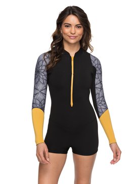 roxy, 2mm Pop Surf - Traje de surf de primavera de manga larga con cremallera frontal, BLACK (kvj0) 2mm Pop Surf - Long Sleeve Front Zip Springsuit ERJW403016