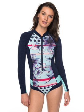 roxy, 1mm Pop Surf - Traje de surf de primavera con manga larga, cremallera frontal y cobertura reducida, NAVY (bte0) 1mm Pop Surf - Long Sleeve Cheeky Cut Front Zip Springsuit ERJW403017