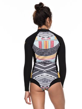 roxy, 1mm Pop Surf - Springsuit met een hoog uitgesneden pasvorm en lange mouwen en voorrits, BLACK (kvj0) 1mm Pop Surf - Long Sleeve Cheeky Cut Front Zip Springsuit ERJW403017