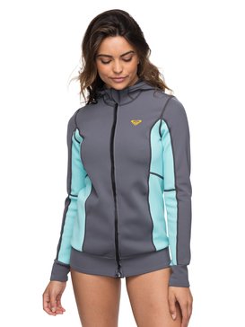roxy, 1mm Syncro - Veste de combinaison avec zip sur le devant pour Femme, DEEP GREY/GLICER BLUE (xggb) 1mm Syncro - Front Zip Wetsuit Jacket for Women ERJW803013