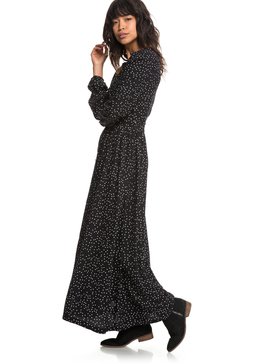 roxy, Subway Atmosphere - Vestido extra-largo con manga larga para Mujer, TRUE BLACK DOTS FOR DAYS (kvj8) Subway Atmosphere - Long Sleeve Maxi Dress for Women ERJWD03259