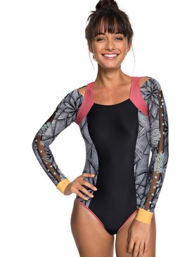 roxy, POP Surf - Licra de manga larga de una pieza con cremallera y protección solar UPF 50 para Mujer, MARSHMALLOW POP SURF STARS SMA (wbt1) POP Surf - Long Sleeve UPF 50 Zipped One-Piece Rashguard for Women ERJWR03250