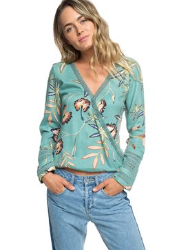 roxy, Runaway Success - T shirt manches longues col V pour Femme, TRELLIS BIRD FLOWER (bkw6) Runaway Success - Long Sleeve Top for Women ERJWT03242
