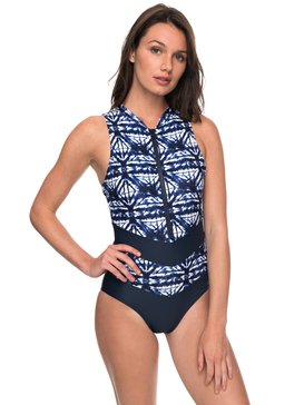 roxy, ROXY Fitness Colorblock - Maillot de bain une pièce pour Femme, DRESS BLUES GEOMETRIC FEELING (btk8) ROXY Fitness Colorblock - One-Piece Swimsuit for Women ERJX103106